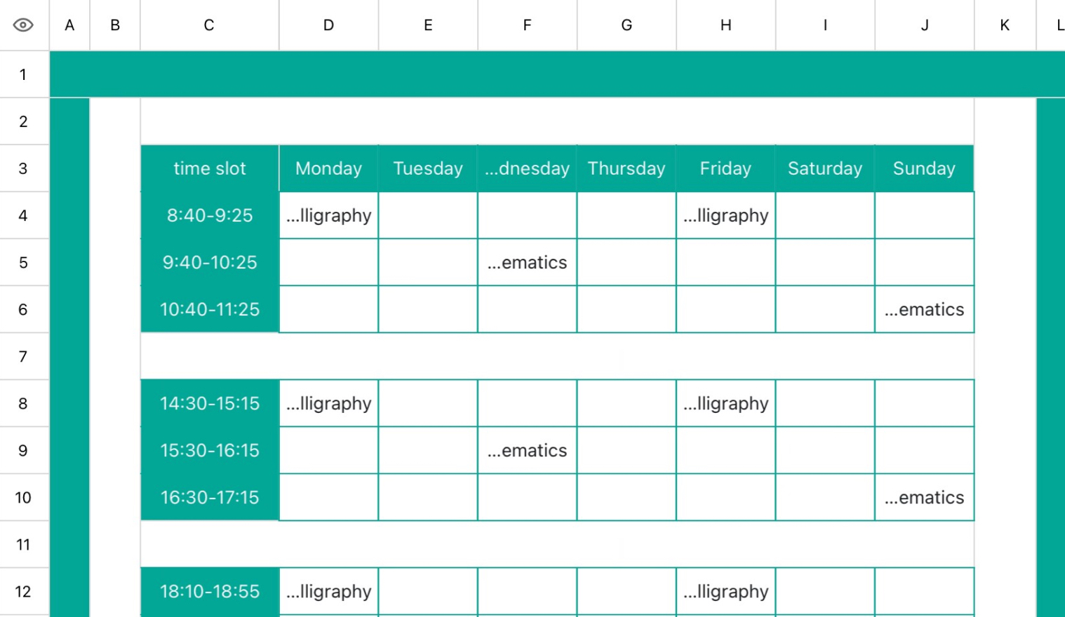Summer Training Course Schedule